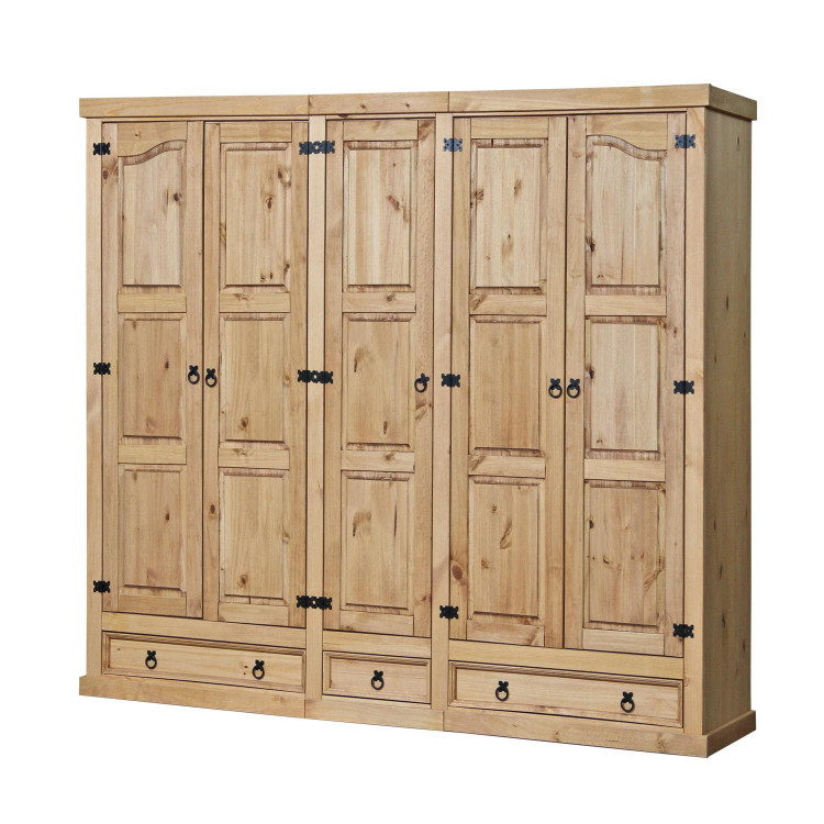 Šatní skříň CORONA 5D se zásuvkami. Masiv borovice med/vosk