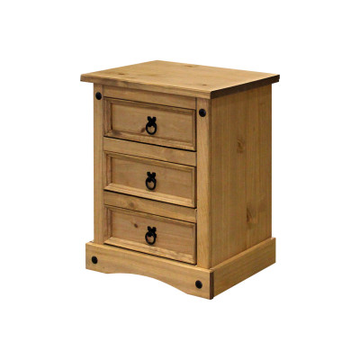 Noční stolek se 3 zásuvkami CORONA. Masiv borovice med vosk