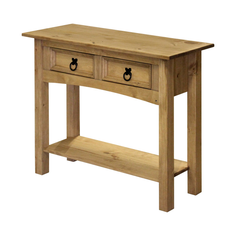 Odkládací stůl CORONA s policí a zásuvkami. Masiv med/vosk