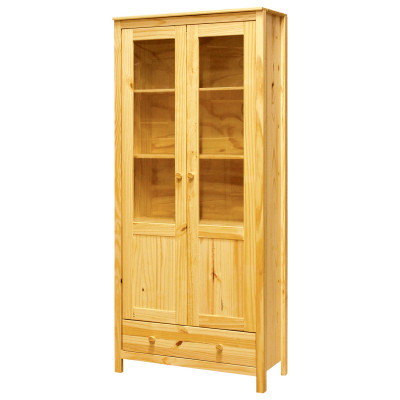 Policová vitrína se zásuvkou TORINO 2D. Masiv borovice lak