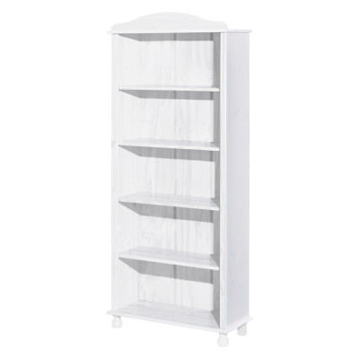 Vysoká policová knihovna z masivu. Borovice bílý lak