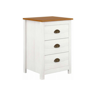Noční stolek se 3 zásuvkami TOPAZIO. Masiv borovice bilý/hnědý