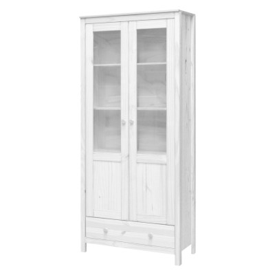 Policová vitrína se zásuvkou TORINO 2D. Masiv borovice bílý lak