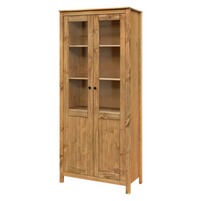 Policová vitrína TORINO 2D. Masiv borovice medová vosk