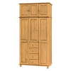 Šatní skříň KARIN 3D vosk – masiv borovice v medovém odstínu se zásuvkami a policemi