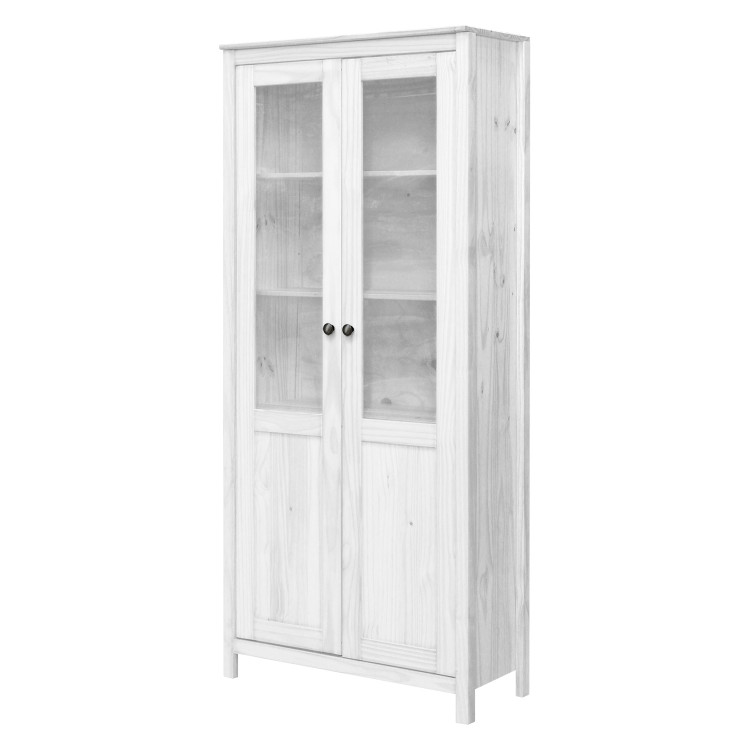 Policová vitrína TORINO 2D s kovovými úchytky. Bílá