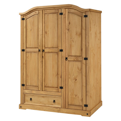 Šatní skříň CORONA 3D s policemi a zásuvkou. Masiv med/vosk