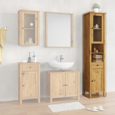 Vysoká koupelnová skříňka PORTO. Masiv borovice vosk