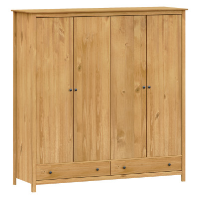 Šatní a policová skříň TORINO 4D se zásuvkami a kovovými úchytky. Masiv borovice medová vosk