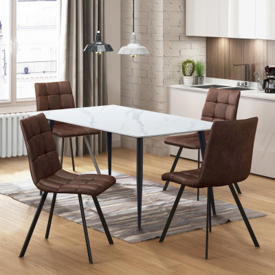 Jídelní set. Jídelní stůl ADRIA 140x80 se 4 jídelními židlemi BERGEN. Bílý mramor/hnědé mikrovlákono