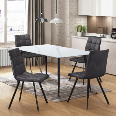 Jídelní set. Jídelní stůl ADRIA 140x80 se 4 jídelními židlemi BERGEN. Bílý mramor/šedé mikrovlákono