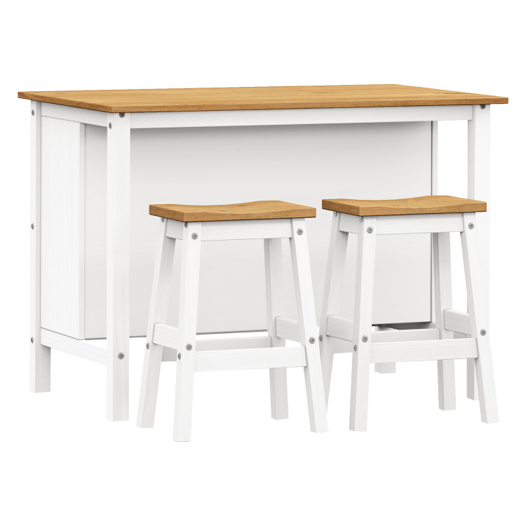 Kuchyňský ostrůvek a 2 barové stoličky CORONA. Bílý vosk/ med vosk