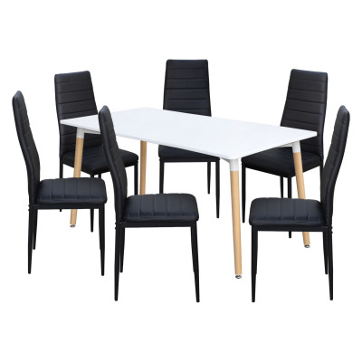 Jídelní stůl ONE 160x90 bílý + 6 židlí SIGMA černých