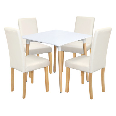 Jídelní stůl ONE 80x80 bílý + 4 židle PRIMA bílá/světlé nohy