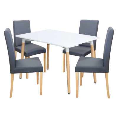 Jídelní stůl ONE 120x80 bílý + 4 židle PRIMA šedá/světlé nohy
