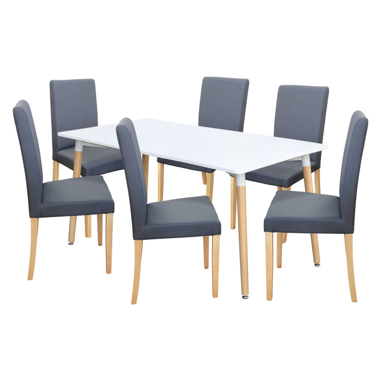 Jídelní stůl ONE 160x90 bílý + 6 židlí PRIMA šedá/světlé nohy Jídelní stůl ONE 160x90 bílý + 6 židlí PRIMA šedá/světlé nohy