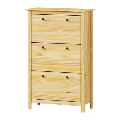 Výklopný botník TORINO masiv borovice lak – 3 dvouřadé výklopy a kovové úchytky