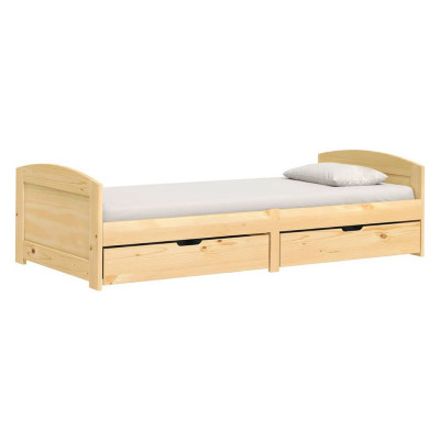 Jednolůžko MARIA 90x200 přírodní – postel z masivu se 2 zásuvkami na kolečkách a roštem