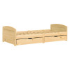 Jednolůžko MARIA 90x200 přírodní – postel z masivu se 2 zásuvkami na kolečkách a roštem