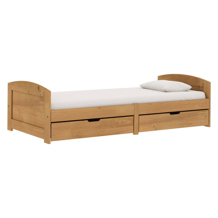 Jednolůžko MARIA 90x200 vosk – postel z masivu borovice se zásuvkami a roštem