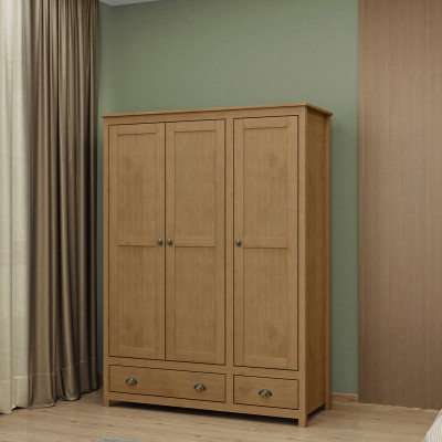 Šatní a policová skříň TOPAZIO 3D se zásuvkami. Dub/masiv borovice