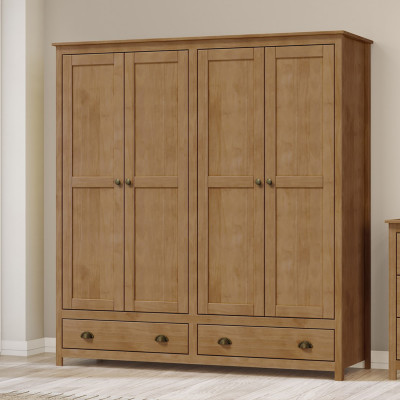 Šatní a policová skříň TOPAZIO 4D se zásuvkami. Masiv borovice/dub