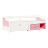 Jednolůžko MAXIMA 90x200 růžové – postel z masivu se zásuvkami, policí a roštem