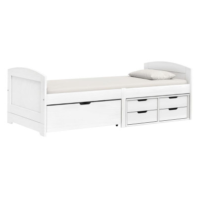 Jednolůžko MARY 90x200 bílý lak – postel z masivu se zásuvkami a roštem