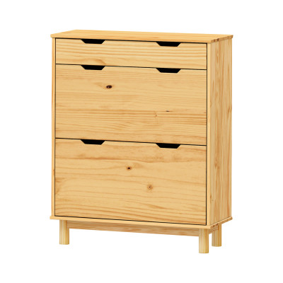 Výklopný botník BONITO z masivu borovice lak – botník se zásuvkou a dvouřadými výklopy