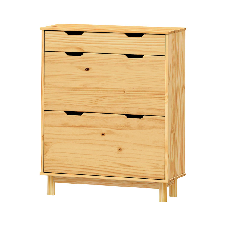 Výklopný botník BONITO z masivu borovice lak – botník se zásuvkou a dvouřadými výklopy