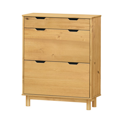 Výklopný botník BONITO vosk masiv borovice – se zásuvkou a dvouřadými výklopy (medový odstín)