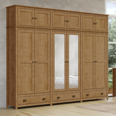 Šatní a policová skříň TOPAZIO 12D se zásiuvkami. Masiv borovice/dub