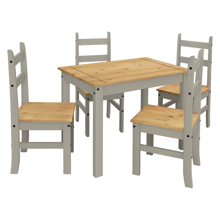 Jídelní set CORONA. Jídelní stůl 65x100 a 4 židle. Masiv borovice šedá vosk