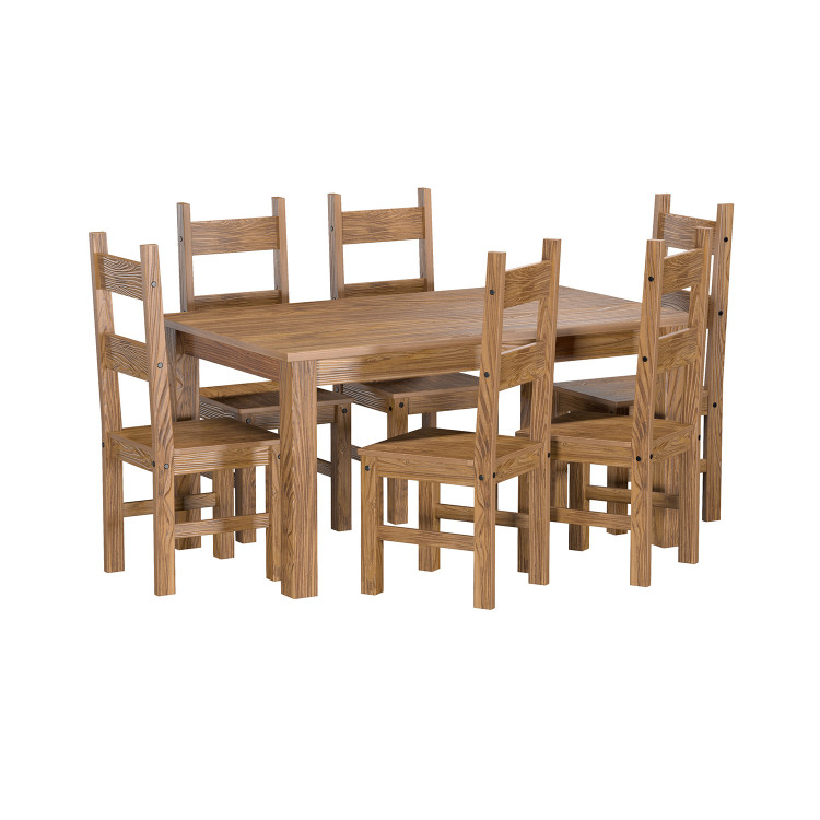 Jídelní set EL DORADO – Jídelní stůl 152x92 a 6 židlí. Masiv borovice/dub antik