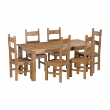 Jídelní set EL DORADO – Jídelní stůl 178x92 a 6 židlí. Masiv borovice/dub antik
