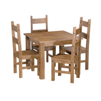 Jídelní set EL DORADO – Jídelní stůl 92x92 a 4 židle. Masiv borovice/dub antik