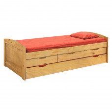Jednolůžková postel 90x200 MARINELLA včetně roštů, přistýlky a úložného prostoru. Masiv borovice vosk