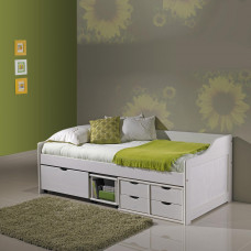 Jednolůžková postel 90x200 MAXIMA s úložným prostorem včetně roštu. Bílá masiv borovice lak