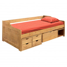 Jednolůžková postel 90x200 MAXIMA s úložným prostorem včetně roštu. Masiv borovice vosk