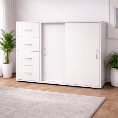 Zásuvková komoda PIA s policovou skříňkou. Bílá