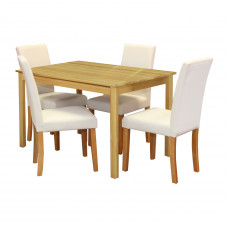 Jídelní set PRIMA – Jídelní stůl 118x75 a 4 jídelní židle. Masiv borovice/bílá