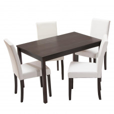 Jídelní set PRIMA – Jídelní stůl 118x75 a 4 jídelní židle. Masiv káva/bílá