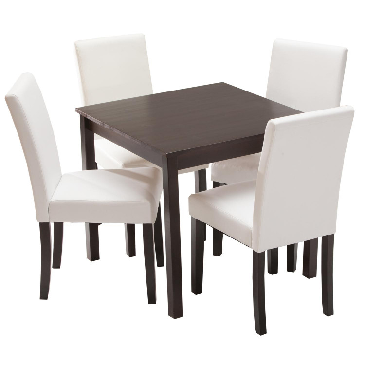 Jídelní set PRIMA – Jídelní stůl 75x75 a 4 jídelní židle. Masiv káva/bílá
