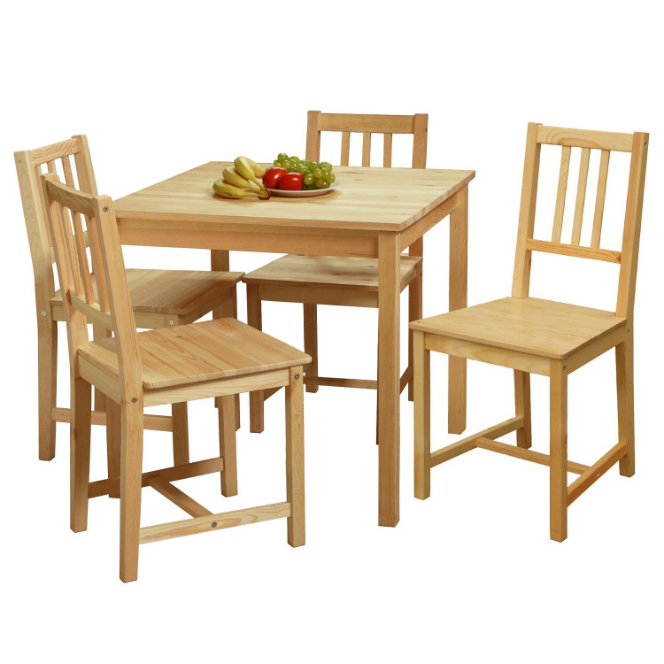 Jídelní set PRIMERIO – Jídelní stůl 75x75 a 4 židle. Masiv borovice lak 