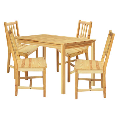 Jídelní set PRIMURIA. Jídelní stůl PRIMA 118x75 a 4 jídelní židle PRIMERIO. Masiv borovice lak