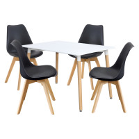 Jídelní set QUATRO – Jídelní stůl 120x80 a 4 jídelní židle. Bílá/černá/buk