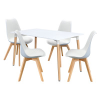 Jídelní set QUATRO – Jídelní stůl 140x90 a 4 jídelní židle. Bílá/buk