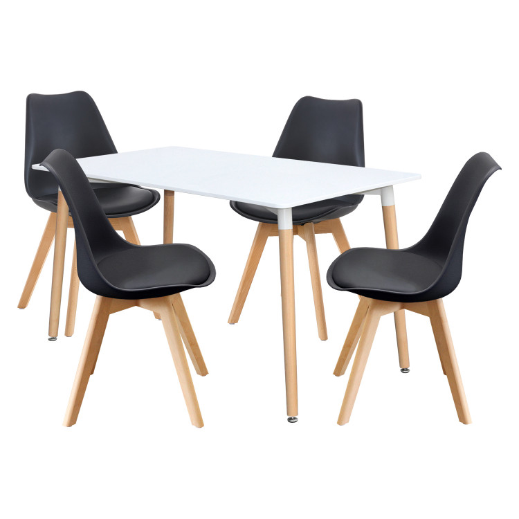 Jídelní set QUATRO – Jídelní stůl 140x90 a 4 jídelní židle. Bílá/černá/buk