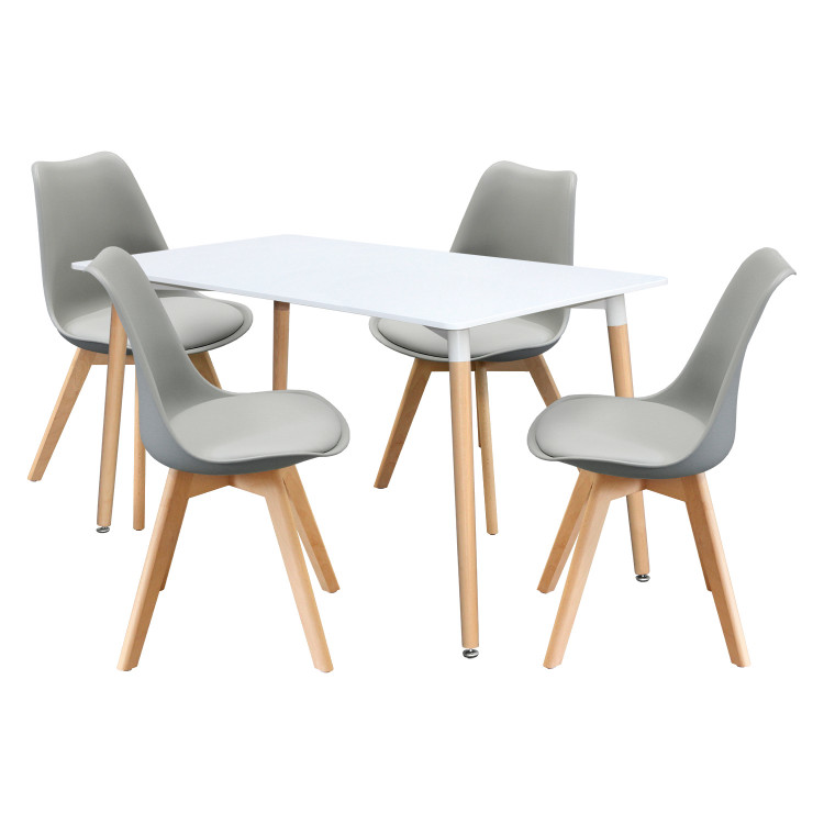 Jídelní set QUATRO – Jídelní stůl 140x90 a 4 jídelní židle. Bílá/šedá/buk