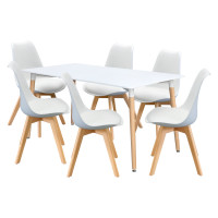 Jídelní set QUATRO – Jídelní stůl 160x90 se 6 jídelními židlemi. Bílá/buk